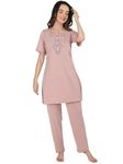 Duchess Women's Cotton Blend Embroided Long Length Pajama Set Night Suit Set, Mouse, 3XL