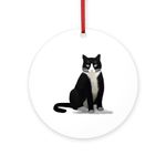 CafePress Black and White Tuxedo Cat Round MDF Wood Ornament