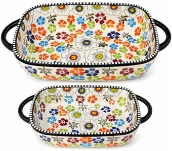 Polish Pottery Style Ceramic Baking Dish Set, 2-Piece Casserole Bakers for 2–3 People, Floral Decorative Bakeware, Oven Safe Lasagna Pan, Microwave Dishwasher Safe, Gift-Ready, Protective Packaging