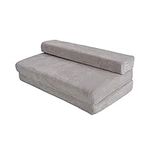 Panana Double Futon Sofa Chair Fold Out Guest Chair Z Bed folding mattress Foam Soft with a Zipped Removeable Cover for Adult and Kids (Light grey)