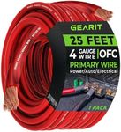 GearIT 4 Gauge Wire Oxygen Free Copper OFC (25ft - Red Translucent) 4 AWG - Primary Automotive Wire Power/Ground, Battery Cable, Car Audio Speaker, RV Trailer, Amp, Electrical 4ga 25 Feet