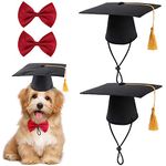 BENBO 2 Pcs Pet Graduation Caps with 2 Pcs Bow Tie Necktie Collar, Small Dog Graduation Hats with Yellow Tassel Pet Grad Costume for Dogs Cats Holiday Costume Party Favor