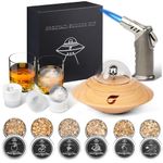 Cocktail Smoker Kit with Torch - 6 Flavors Wood Chips, 2 Whiskey Glasses, 2 Ice Ball Molds, UFO Alien Theme Old Fashioned Drink Smoker Kit, Birthday Bourbon Gifts for Men, Dad, Husband (No Butane)