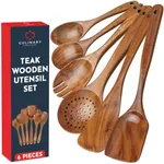 Teak Wooden Utensil Set 6-Piece - Smooth Finish Wooden Spoons for Cooking Comfortable Grip, Non Scratch Premium Teak Wood Kitchen Utensils Set