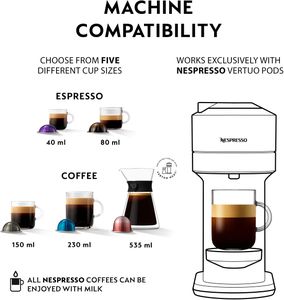Nespresso Vertuo Next Coffee Machine by De'Longhi – Aeroccino Milk Frother, 6 Cup Sizes, White