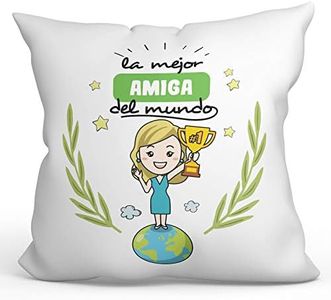MUGFFINS Cojín Amiga -Familiares Mundo -Regalos Originales y Divertidos para Decoración -Cojín: Relleno + Funda (40x40 cm). Tacto algodón
