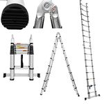 16.5FT/5M Aluminum Telescoping Extension Ladder Portable Multi-Purpose Folding A-Frame Ladder with Hinges(16.5ft in Straight line and 8.25ft in A-Frame), EN131 Standard