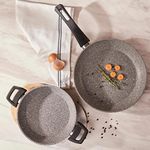 KARACA Gris 2 Piece Granite Pan Set - 20 cm Shallow Pan & 26 cm Granite Frying Pan, Non-Stick Frying Pan Set, PFOA Free, Anti-Scratch, Biogranite & Dishwasher Safe Pan, Egg & Omelet Pan Set, Grey