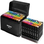 HAKIMI 60 Permanent Marker Pens - Dual Tip Art Pens for Drawing, Sketching, Coloring - Anime, Manga, Colouring Books - Includes Black Bag, Tray - Felt Tip Pens, Colouring Pens, Posca Pens for Artists