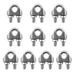 QWORK® Wire Rope Clip M4, Cable Clamps, 304 Stainless Steel Wire Rope Clamps, Stainless Steel Rope Grips, for Ø 4mm Wire Rope Cable, 10PCS