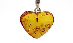 Amber Heart Pendant Cognac Colour with 925 Sterling Silver Bow | Baltic Amber Pendant Necklace | Amber Jewellery