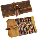 RUSTIC TOWN Vintage Brown Leather Tool Roll Up Pouch - Leather Tool Pouch Wrench Roll/Chisel Bag (Medium(12 inch))