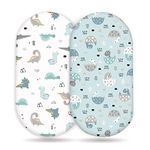 GRSSDER Stretchy Ultra Soft Fitted Bassinet Sheet Set 2 Pack, Universal Fit for Bassinets Baby Cradle Moses Basket Oval Rectangle Pad/Mattress, Happy Dinosaurs Bassinet Sheets for Baby Girls and Boys