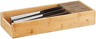 Relaxdays Bamboo Knife Block, in-Drawer Knife Organizer, Cutlery Storage, HWD 6.5x38x15.5cm, Natural