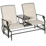 Outsunny 2 Seater Metal Double Swing Chair Glider Rocking Chair Seat Outdoor Seater Garden Furniture Patio Porch With Table Brown