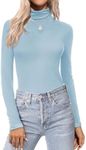 Ekouaer Women's Turtleneck Long Sleeve Shirts Lightweight Base Layer Solid Slim Fit Tops Light Blue S