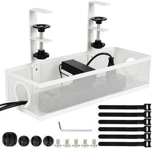 Belle Vous Bac de Rangement de Câbles sous Le Bureau - Boite Cache Cable Métallique pour Fils et Cordons pour la Maison et Le Bureau - Pas de Perçage et Pas de Dégâts sur Le Bureau