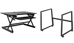 Rocelco 40" Mobile Large Height Adjustable Standing Desk Bundle - Rolling Sit Stand Up Dual Monitor Riser - Gas Spring Assist Computer Workstation - Retractable Keyboard Tray - Black (R DADRB-40-FSM)