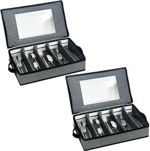 VERONLY Cutlery Drawer Organiser Set of 2, Flatware Utensil Storage with Dividers, Sturdy 5 Compartment Cutlery Tray with Handles and Removable Lid for Moving&Protected (Dark Gray)