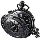 Topwell Black Pocket Watch Roman Pattern Steampunk Retro Vintage Quartz Roman Numerals Pocket Watch