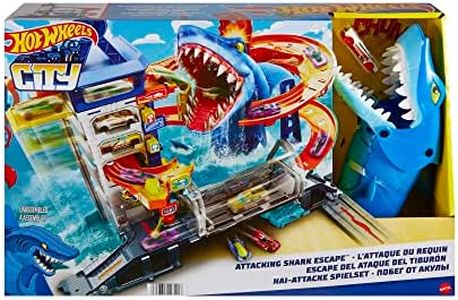 Hot Wheels City Shark Escape Playset, with 1 Hot Wheels Car, Nemesis-Based Track Play, Connects to Other Sets, Toy for Kids 4 Years Old & Older, Multicolor (HMF86)