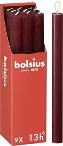 Bolsius Tapered Dinner Pillar Candles - Dark Red - Pack of 9 - Long Burning Time of 13 Hours - Household Candle - Interior Decoration - Unscented - Includes Natural Vegan Wax - 27 x 2.3 cm