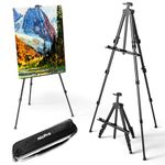 Nicpro Art Easel for Painting with Bag, Aluminum Metal Tripod Easel Stand for Sign, Black Painting Easels Adjustable Height from17 to 66" for Table-Top/Floor Painting, Drawing, Display, Poster, Canvas