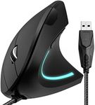 Delton S12 Ergonomic Vertical Wired Mouse, 6 Buttons, 3 Adjustable DPI Levels (800/1200/1600) & 3D Scroll Wheel, Compatible for PC, Laptop, Mac, Chromebook - Black