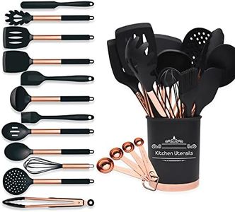 BBN Küchenutensilien Set, 17-teiliges Roségold Küchenzubehör, Silikon Küchenutensilien Set mit behälter, antihaftbeschichtete, hitzebeständige Küchenutensilien zum Kochen