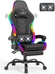 Devoko LED Gaming PC Chair with Footrest and Lumbar Support, Ergonomic Computer Massage Gaming Chair, Video Game Chairs for Adults, High Back Racing Chair, Maximum capacity 180kg (Black & Black)