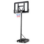 GYMAX Portable Basketball Hoop on Wheels, 4.25FT-10FT Adjustable Basketball Backboard Hoop Net System, Indoor Outdoor Free Standing Basketball Stand for Adults and Children