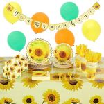 Sparkle and Bash Serves 24 Sunflower Party Supplies & Yellow Decorations, Baby Shower Paper Plates, Napkins, Tablecloth, You Are My Sunshine Banner