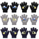 QKURT 6 Pairs of Children's Magic Gloves, Winter Thermal Gloves Full Fingers Kid’s Gloves Dinosaurs/Excavator Pattern fit for Boys Girls