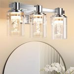 Quntis Bathroom Light Fixtures, (Bulbs Include) 3-Light Bathroom Vanity Light Over Mirror, 5 Colors & Dimmable Chrome Vanity Lights Fixtures, Glass Shade Vanity Wall Light Fixtures with Crystal Bubble