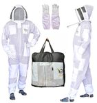 Bee Stars 3 Layer Bee Suit With Fencing Veil And One Pair Gloves Ventilated Sting Proof Beekeeping Suit For Beekeepers, White, Small