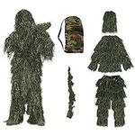 aleawol 5 in 1 Ghillie Suit Adult Airsoft, Hybrid Woodland Camouflage Ghillie Suit, Camouflage Hunting Suit Ghillie Poncho for Airsoft Hunting Bird Watching Wildlife Photography Halloween Party