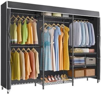 VIPEK V5C Plus Portable Wardrobe Closet, Heavy Duty Clothes Rack with Adjustable Shelves, Black Metal, Max Load 1040LBS, Zippered Dustproof Cover