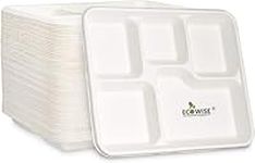 Best House EcoWise 100% Compostable and Biodegradable 5 Compartment Dinner Plates, 5CP Food Tray, Eco-Friendly Disposable Sugarcane Paper Trays (Pack of 50 PCS)