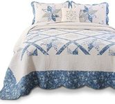 KASENTEX 100% Cotton Luxurious Patchwork Bedspread Embroidery Coverlet Quilt Machine Washable Oversize Queen(Blue, 102x118in)