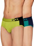 XYXX Men's Modal Classic Relaxed Solid Briefs (Pack of 2) (XYBRF2PCKN167_Navigate IRIS+Lime Punch & Black_M)