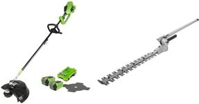 Greenworks Cordless Lawn Trimmer 40V 40cm, 25cm Brush Cutter Blade, Pole Hedge Trimmer Attachment, incl. 2 Battery 2Ah & Charger