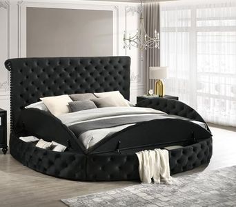 VeroFree Queen Size Tufted Upholstered Headboard with Storage Round Bed, Black Footboard, Wooden Frame-Glamorous Bedroom with Hidden Storage (Black, Queen)