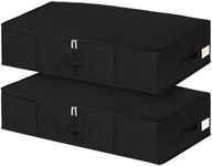 Underbed Storage, 2 Pack 50L Large Underbed Storage Boxes with Lids, Foldable Sturdy Under Bed Clothes Storage Drawer Organiser with Side & Bottom Support, Ultra Thick Fabric Black Under Bed Storage