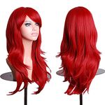 YEESHEDO Women's 28" 70 cm Cosplay Wig Long Wavy Curly Hair Ends with Bangs Wigs for Girls Heat Resistant Synthetic Wig for Party Costume Anime Halloween (Red)