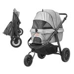 VEVOR Pet Stroller, 3 PU Wheels Dog Stroller Rotate with Brakes, 75 lbs Weight Capacity, Puppy Stroller with Pet Pad, Storage Basket and External Cup Holder, for Small to Medium Sized Dogs, Grey