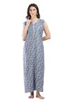 9shines Label Alpine Sleeveless Nighty | Nightgown for Women | Cotton Maxi | Floor Length Nighty with Pocket for Women (Blue-2XL)