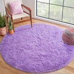 Terrug Round Rugs for Living Room Bedroom, 6X6 Feet Modern Fluffy Shag Washable Area Rug, Non-Slip Cute Plush Circle Rug Carpet for Nursery Room Kids Boys Girls Dorm Home Decor, Purple