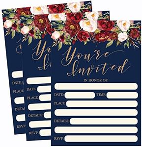 50 Floral Invitations, Fall Bridal or Baby Shower Invite, Birthday Invitation Wedding Rehearsal Dinner Invites, Autumn Engagement Bachelorette Reception Anniversary, Housewarming, Graduation, Sweet 16