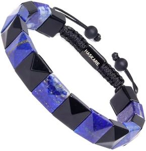 HASKARE Real Obsidian Beaded Bracelet for Men Protection, Natural Lapis Lazuli Stone Square Beads Handmade Drawstring Energy Balance Bracelet, Spiritual Support Gifts for Him Birthday Father's Day