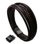 Murtoo Mens Leather Bracelet with Magnetic Clasp Cowhide Multi-Layer Braided Leather Mens Bracelet (Brown New, 21.00)